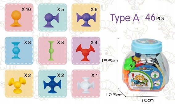 KOLOROWE KLOCKI PRZYSSAWKI Konstrukcyjne Silikon Liczba elementów 46