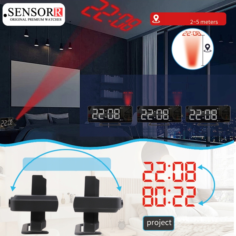 ZEGAR ELEKTRONICZNY LED BUDZIK CYFROWY Z LUSTREM Z PROJEKTOREM LASEROWYM Wysokość całkowita 7.7 cm