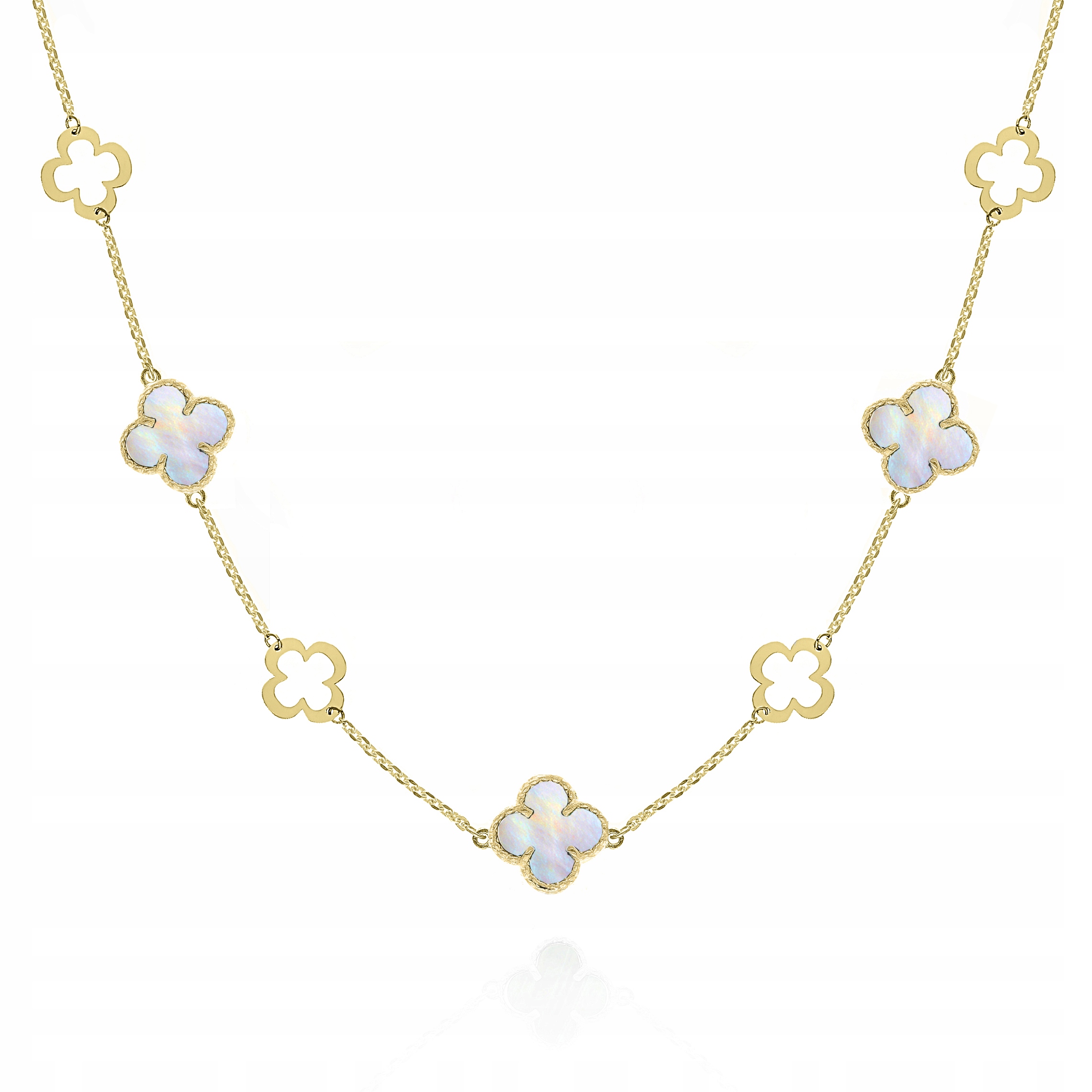 Stříbrný pozlacený náhrdelník choker čtyřlístky perleť Ag.925 45 cm