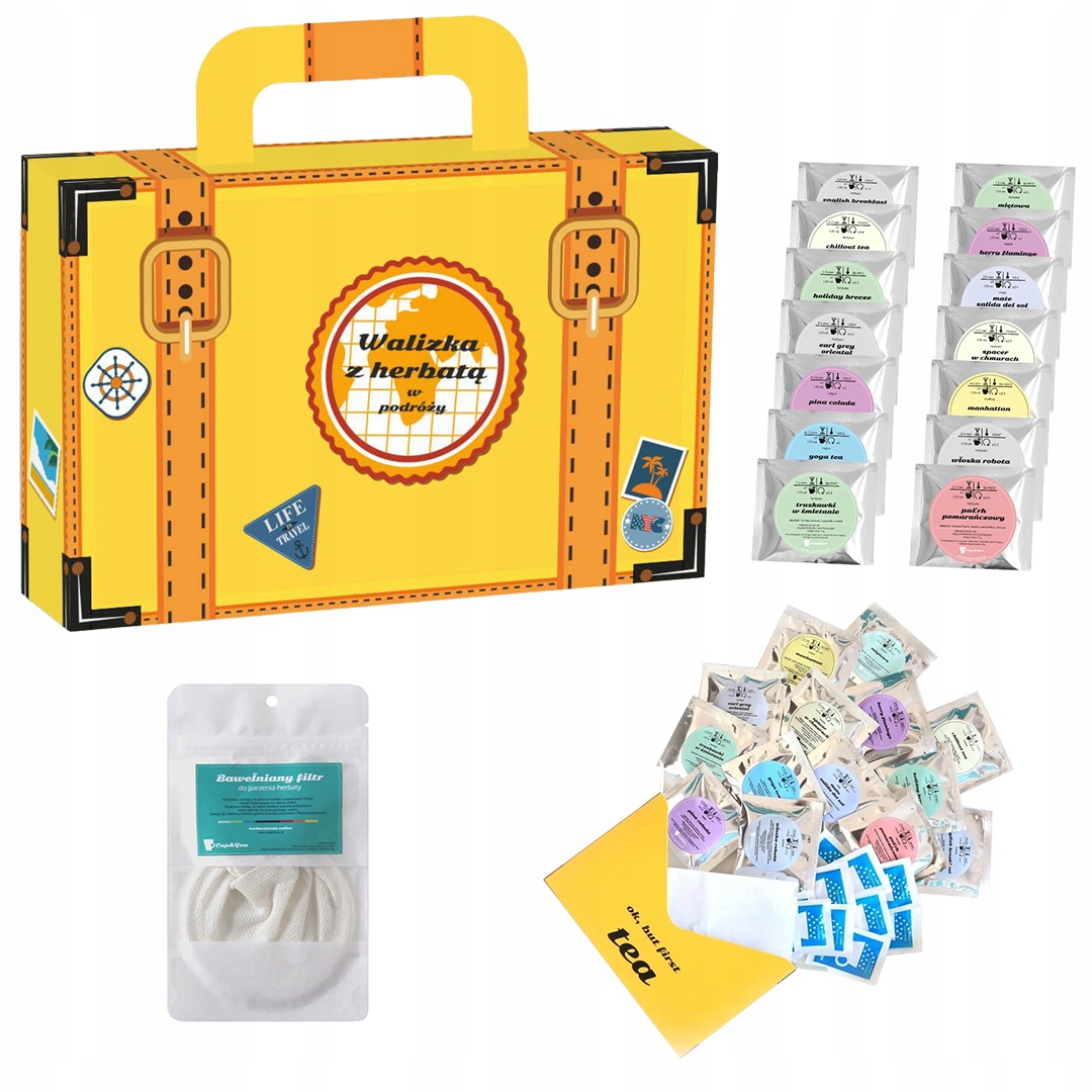 Levně Kufr s listovým čajem v sáčcích na cesty, dárek pro cestovatele