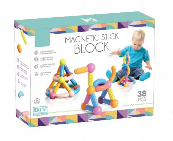 KLOCKI MAGNETYCZNE 3D MAGNETIC STICKS Edukacja Wiek dziecka 3 lata +