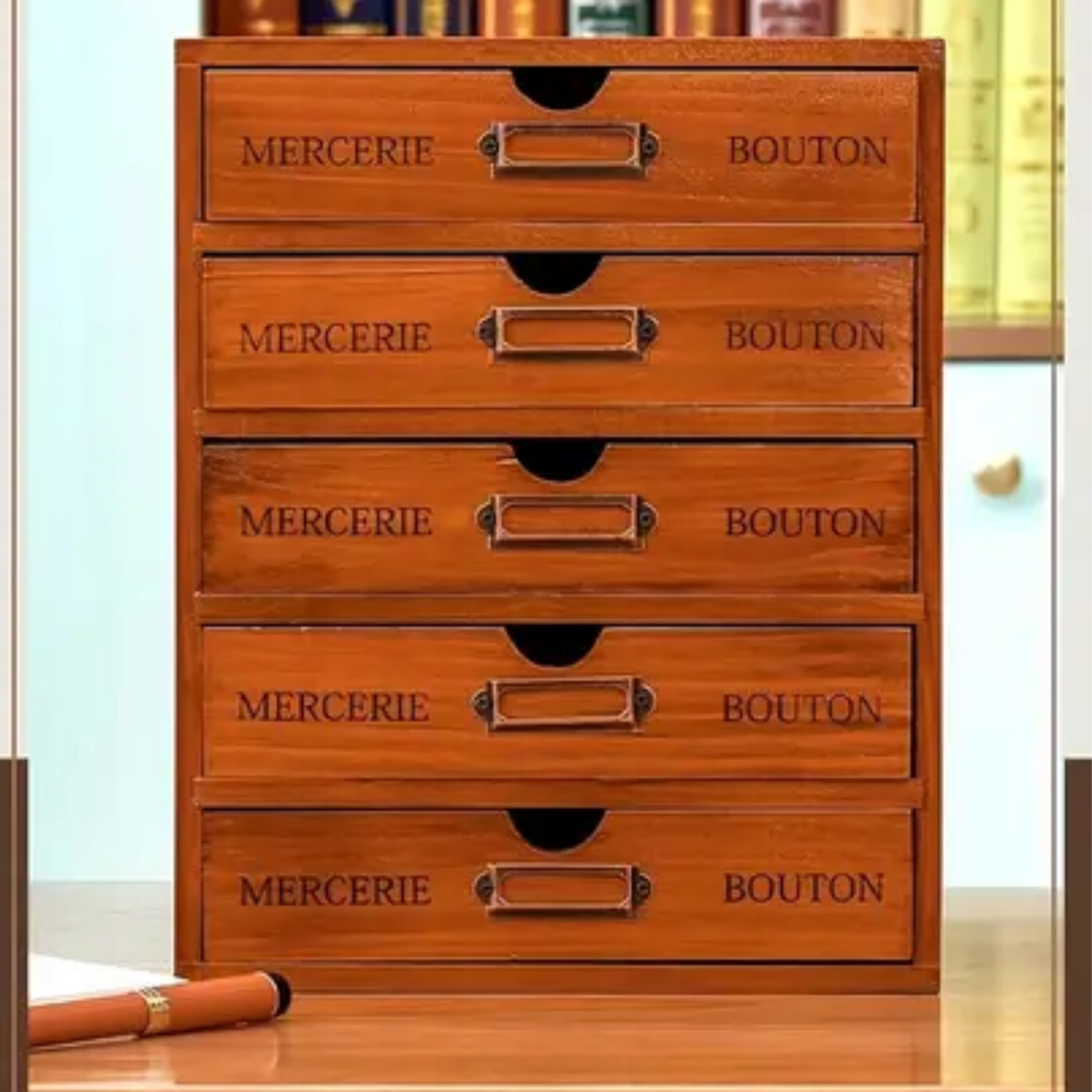 IRATTÁROLÓ SZEKRÉNY FA ESZKÖZTÁR 5 FIÓKOS DIKOM IRODAI RENDSZEREZŐ Csomagolás állapota eredeti