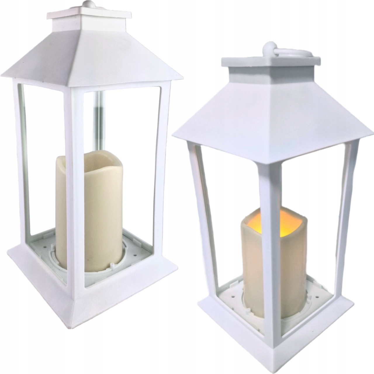 LATARENKA LED NA BATERIE LATARNIA BIAŁA LAMPION ZNICZ + ŚWIECA NA BATERIE