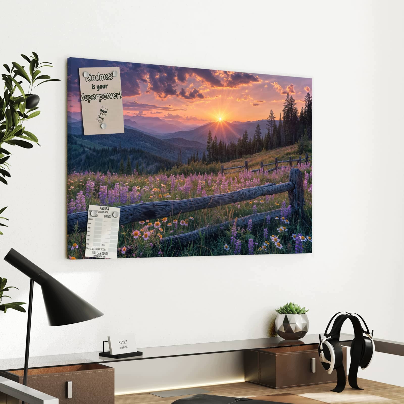 Magnetická tabule Západ slunce Louka 60 × 40 cm