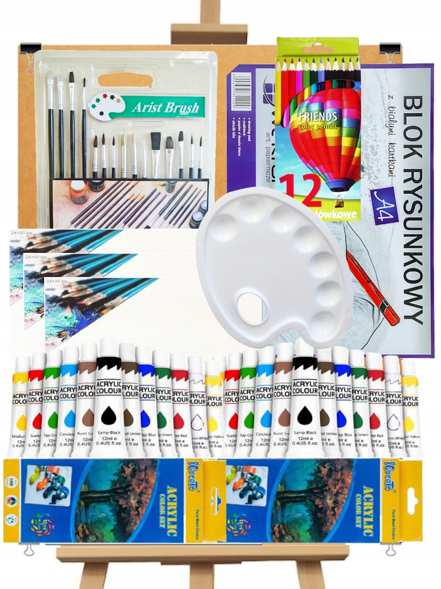 MEGA KREATYWNY ZESTAW MALARSKI SZTALUGA PŁÓTNA FARBY PĘDZLE KREDKI Marka inna