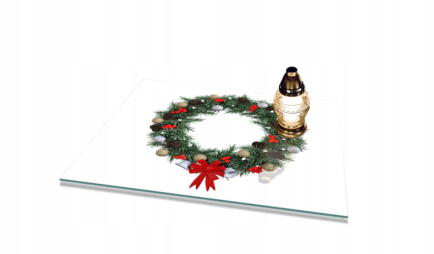 Podstavec pod Hřbitovní Svíčka Tvrzené sklo Vánoční věnec 60x52 cm gumové nožičky