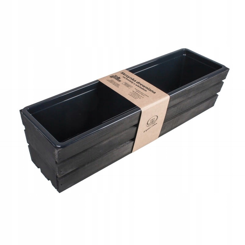Černá Dřevěná Krabička Na Květiny A Bylinky S Vložkou 60x18x15 cm