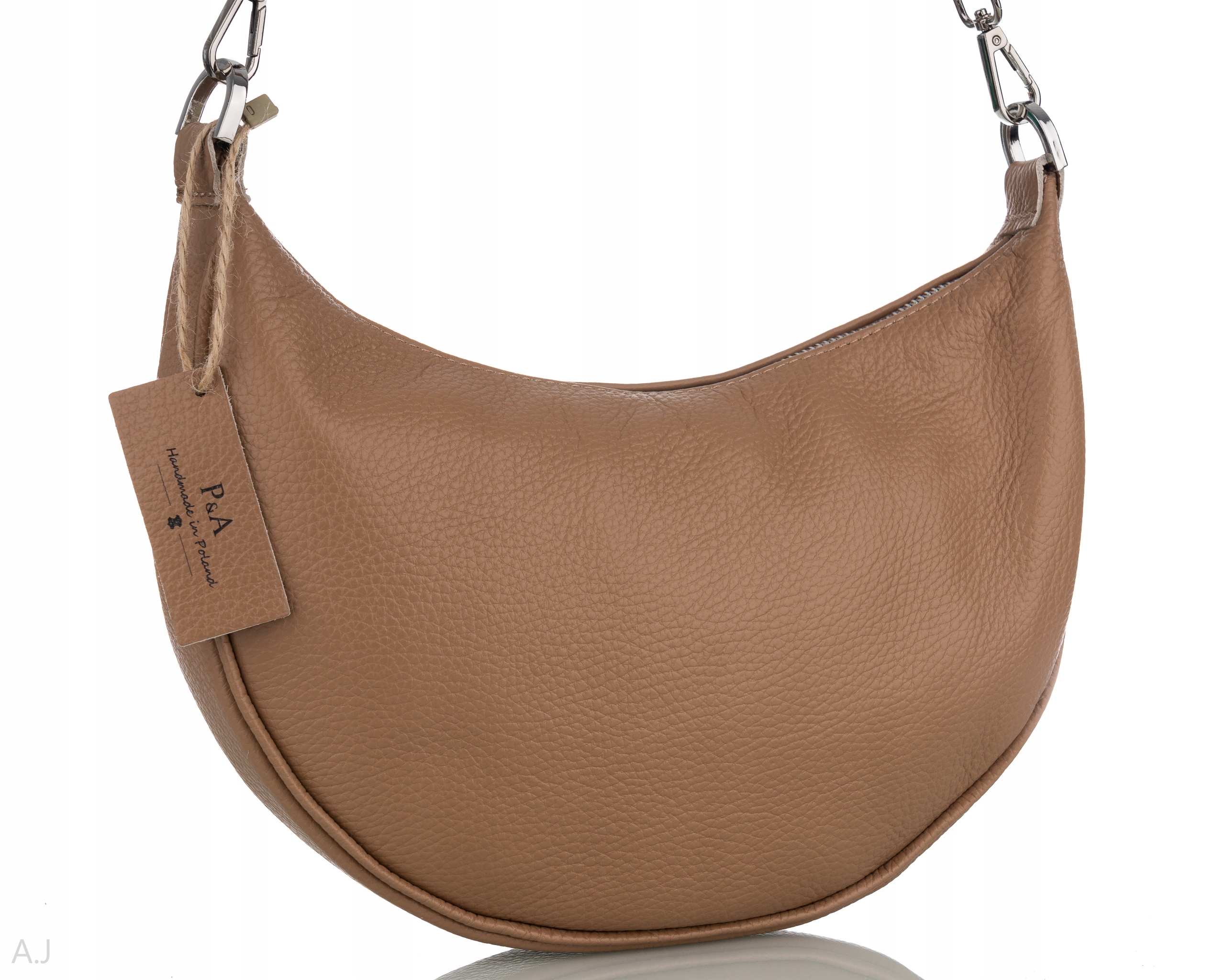 Kabelka přes rameno z přírodní kůže, béžová