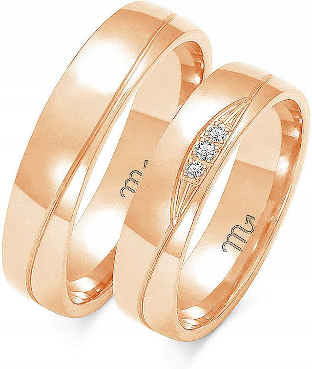 Růžové zlaté jemné snubní prsteny 14K 585 r 26 27 28 model pro ni