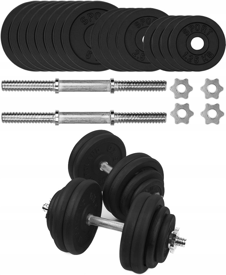

Hantle Żeliwne 2x30 kg gryf Talerze zestaw 60kg