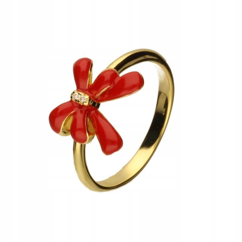 Pozlacený prstýnek 925 červená Mašle se zirkonem jako dárek 16