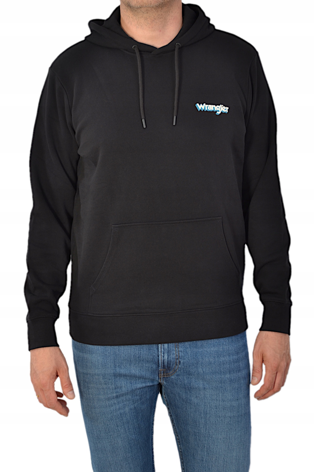 Wrangler Logo Hoodie Washed Black Pánská Mikina Černá S Kapucí velikost XL