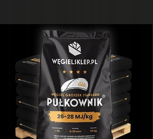 Węgiel groszek Pułkownik 26-28 Mj mało popiołu 12 worków 300 kg