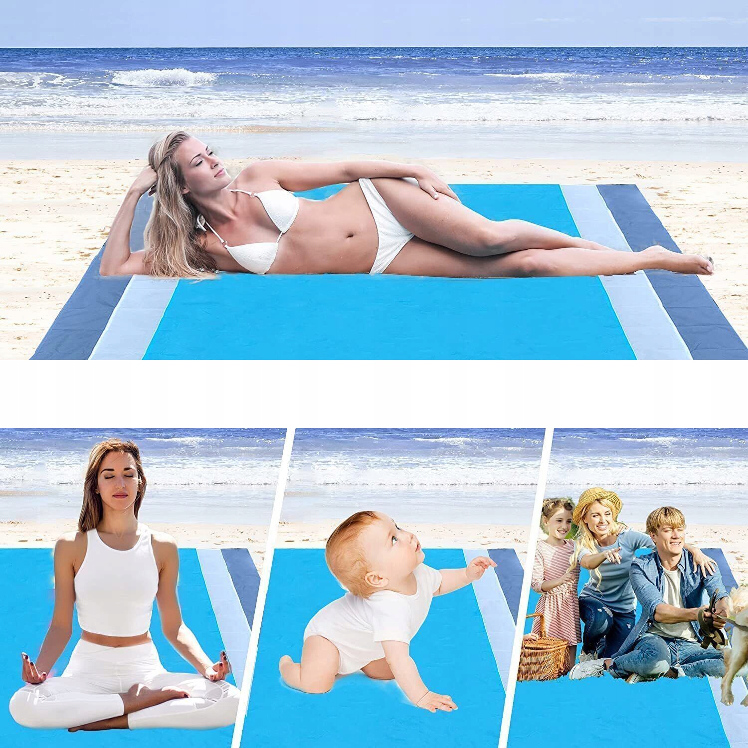 MATA PLAŻOWY, ODPORNY NA PIASEK, DUŻY KOC PIKNIKOWY, DLA 4-7 DOROSŁYCH Model Mata Plażowa