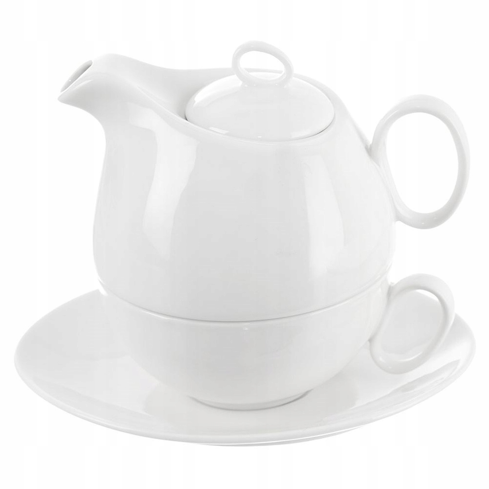 Čajová konvice s porcelánovým šálkem, bílá, 3 el., 600 ml
