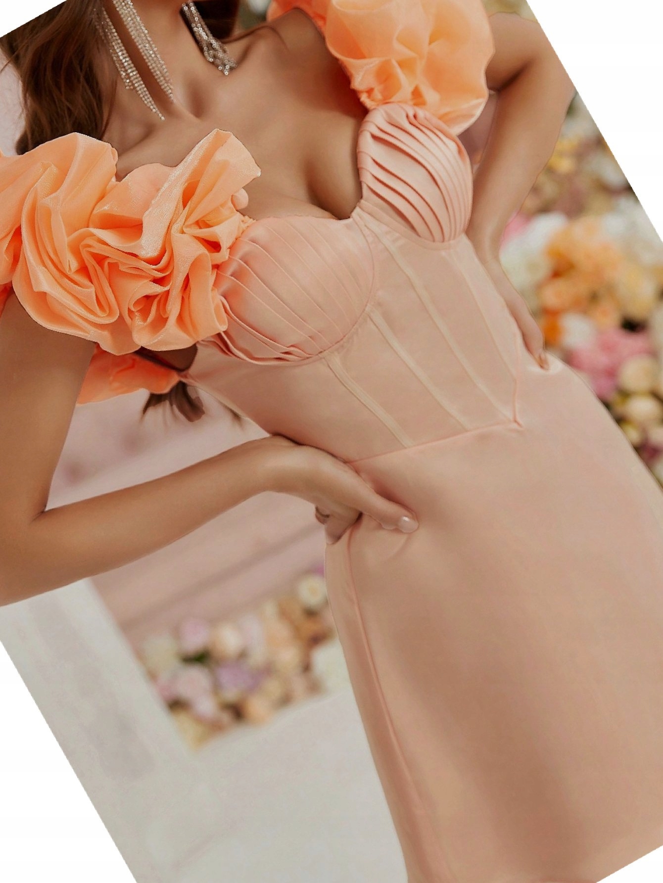 Šaty s odhalenými rameny Růžová Krátká Saténová M 38