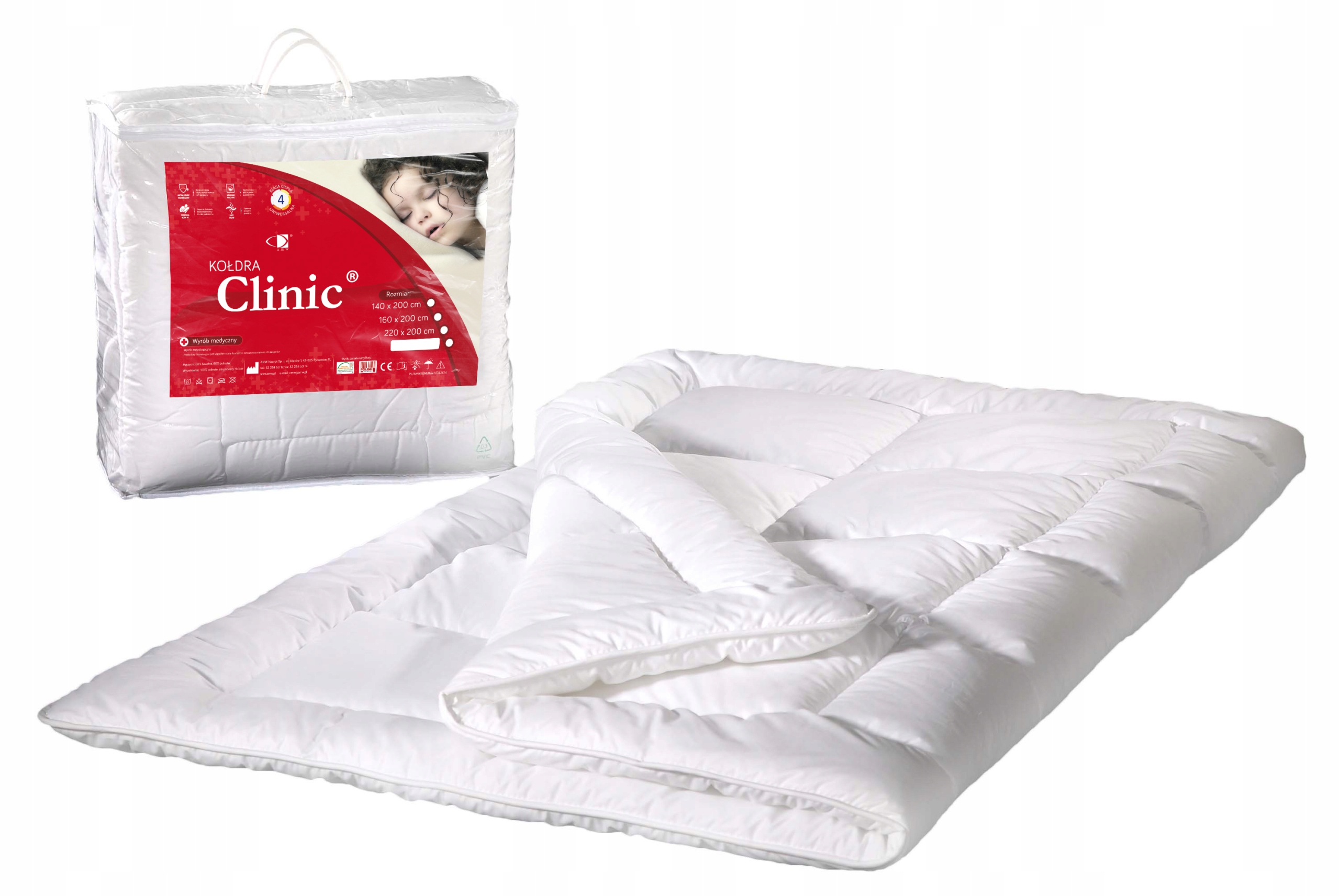 KOMPLET CLINIC ANTYALERGICZNA KOŁDRA 140x200 + PODUSZKA 70x80 ZESTAW AMW Długość 200 cm