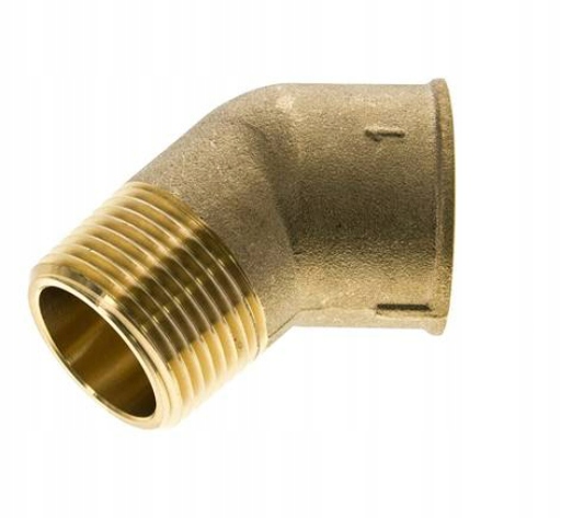 Koleno závitové 45°, vnitřní Rp 1" vnější R 1", 16 bar, mosaz