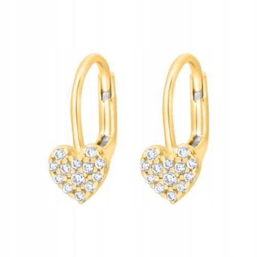 Dámské náušnice zlaté 585 se srdíčky Bílé Zirkony dárek k Valentýnu