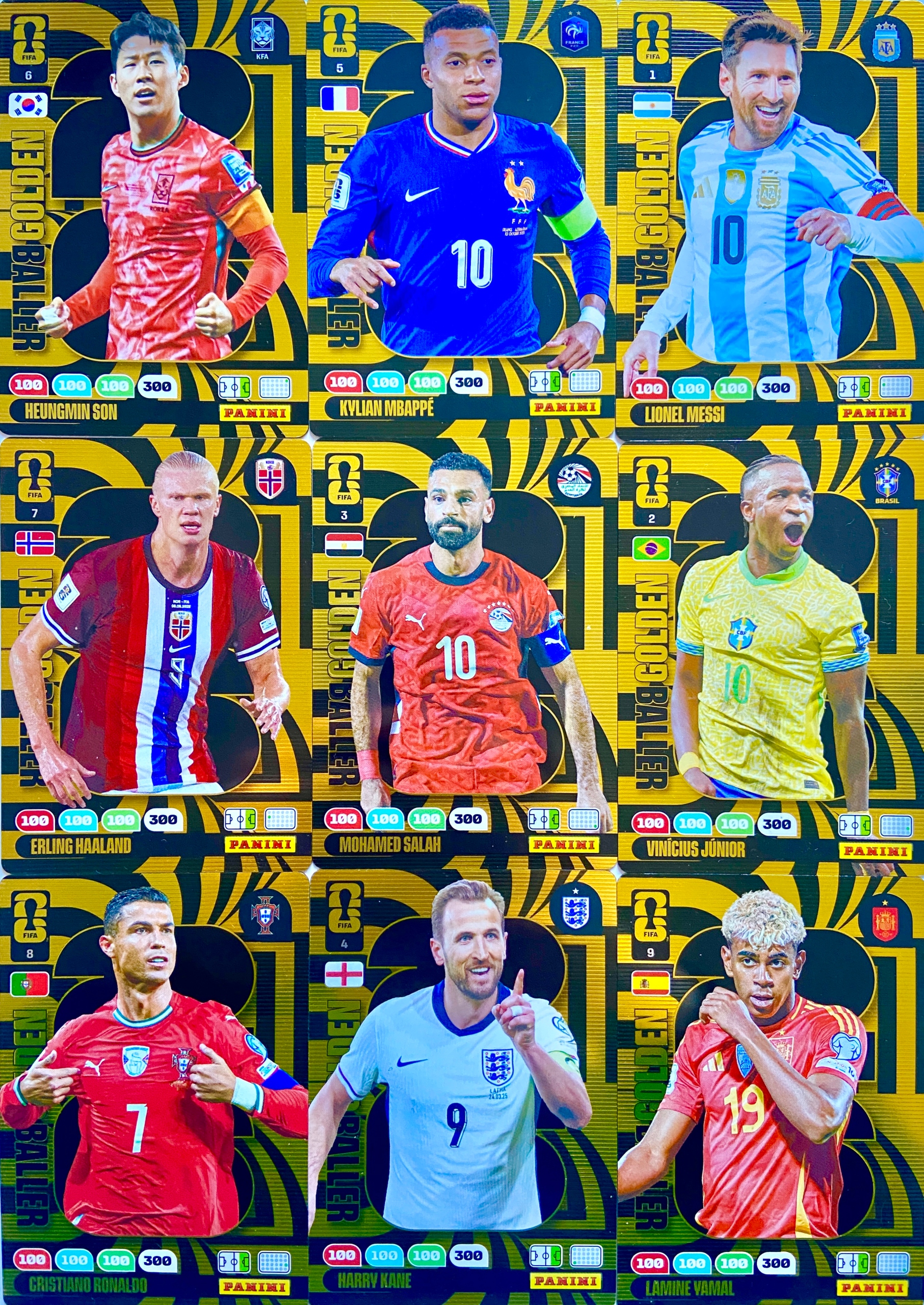 Panini Fifa World Cup 2026 Rare Golden Baller komplet 9 kart Ronaldo Yamal