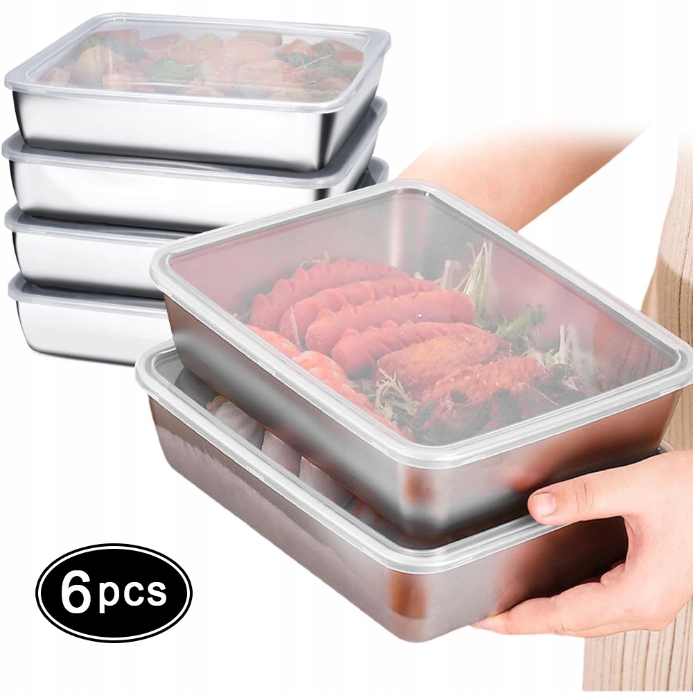 6 x Nádoba Na Potraviny Z Nerezové Oceli 25*20*5 cm Do Myčky Nádobí