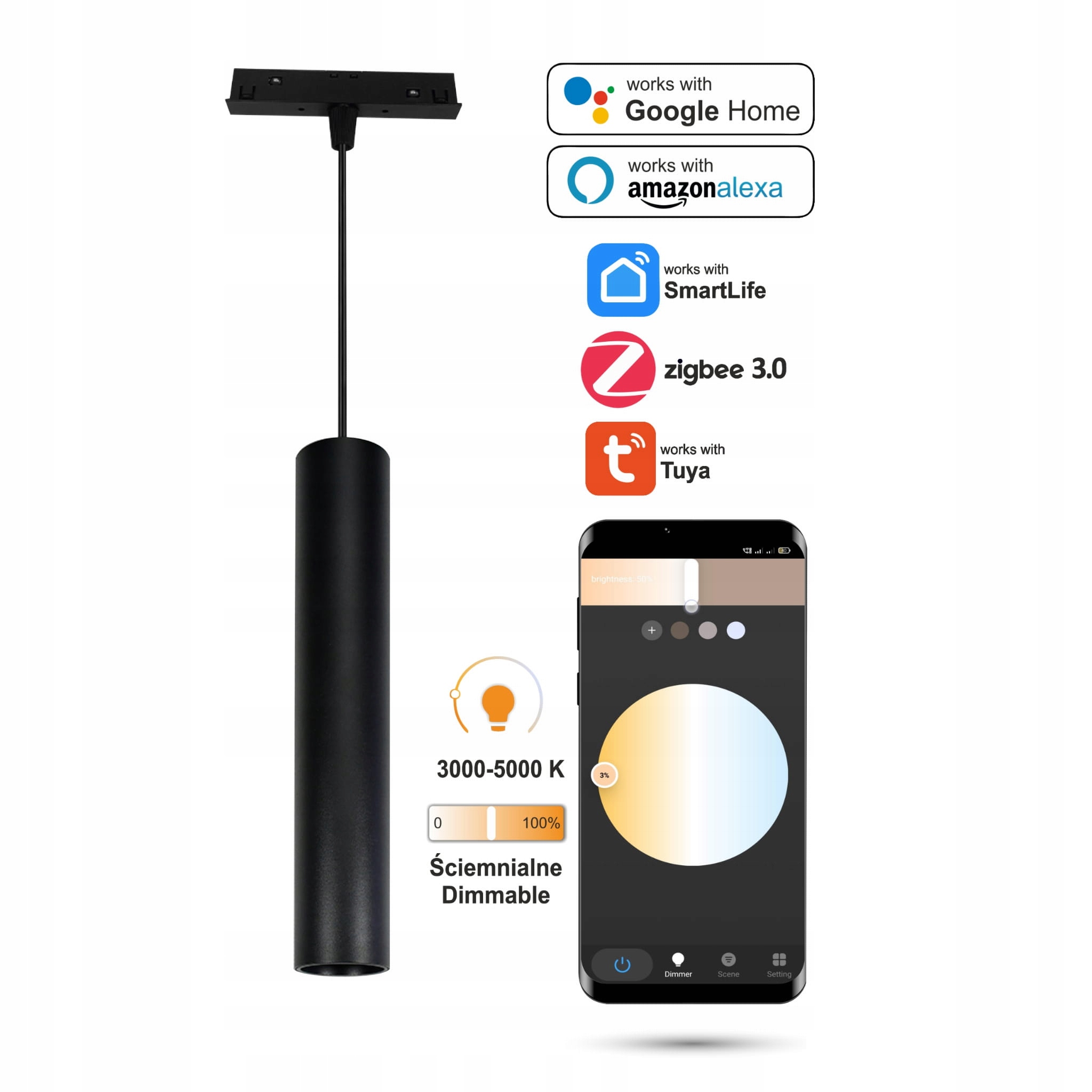 Závesná Led lampa WiFi Zigbee Tuba 10W Smart Track 48VDC