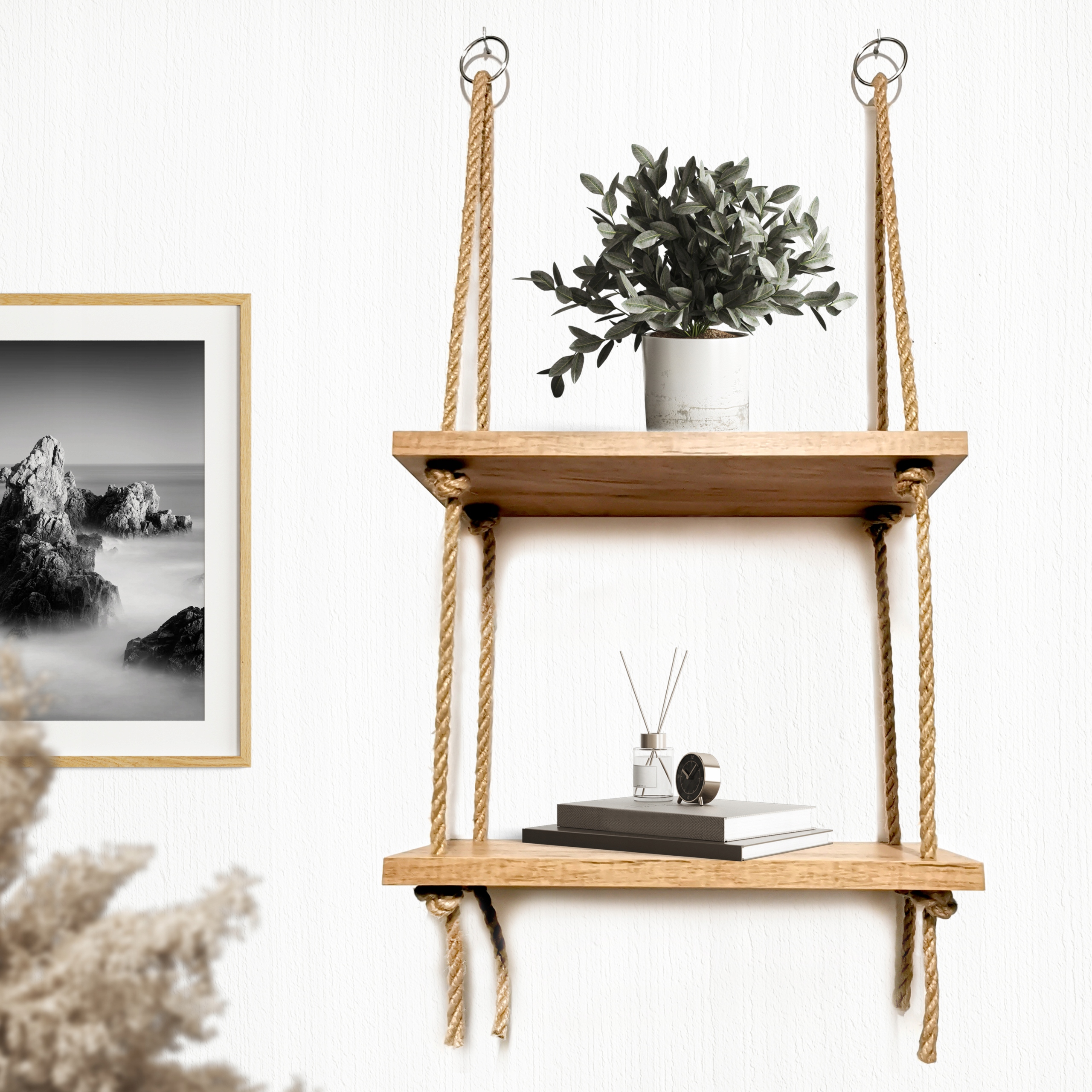 Wiszące półki na sznurkach linach złoty dąb 30 cm