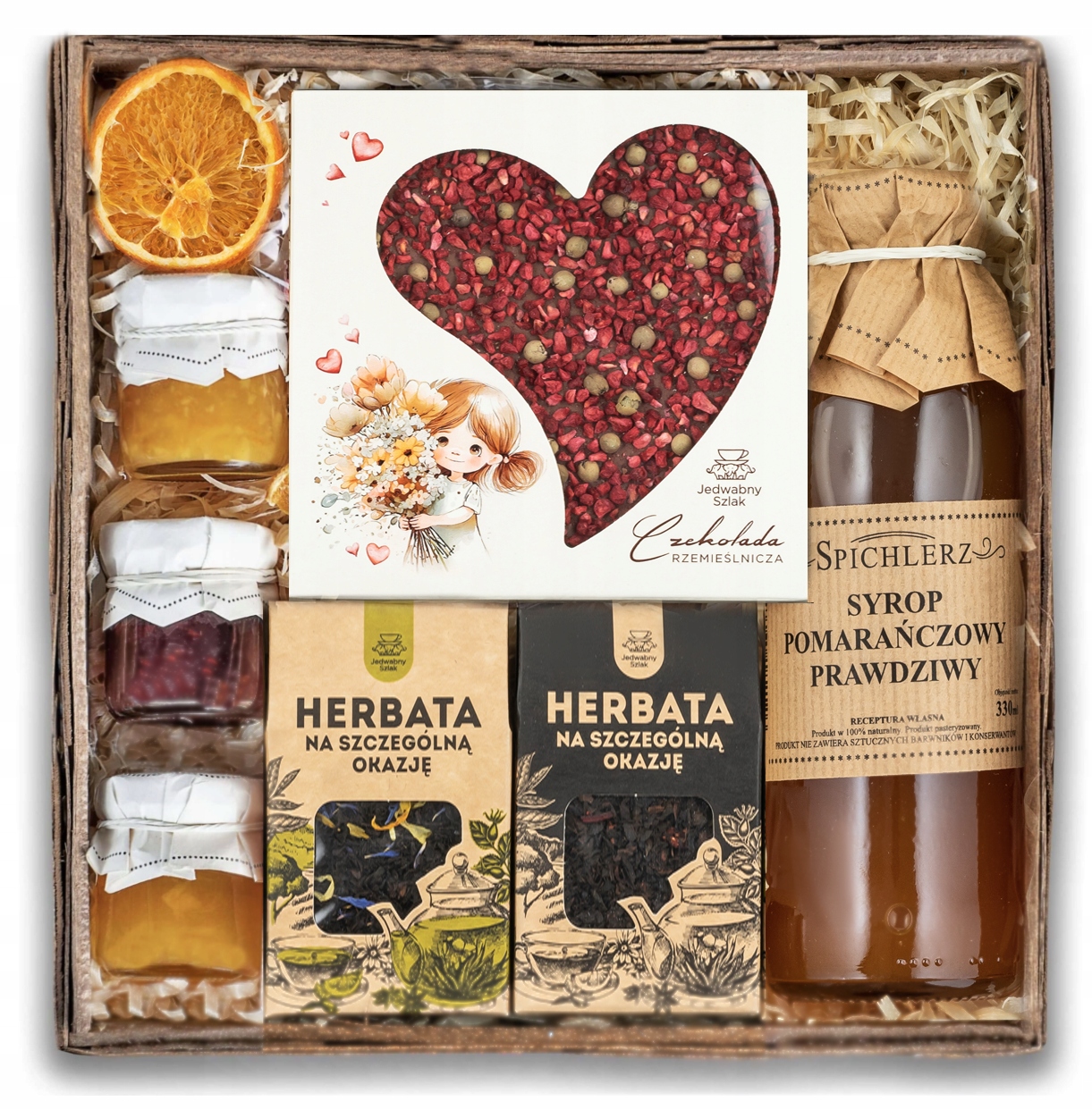 Dárkový koš sada čaj sirup čokoláda džemy