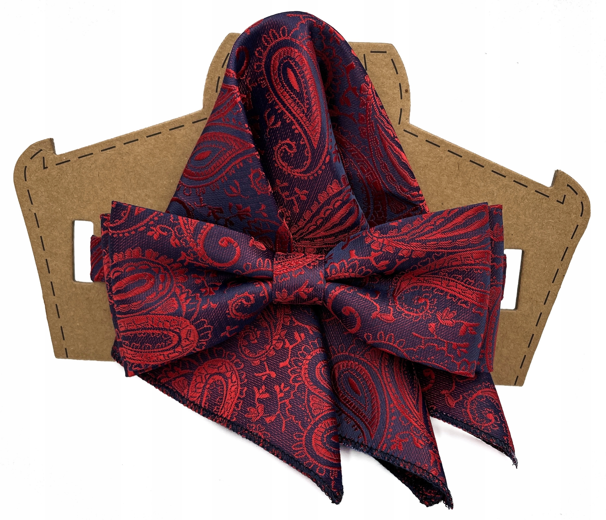 Czerwona granatowa mucha z poszetką do ułożenia Kolekcja cgm.sklep.pl