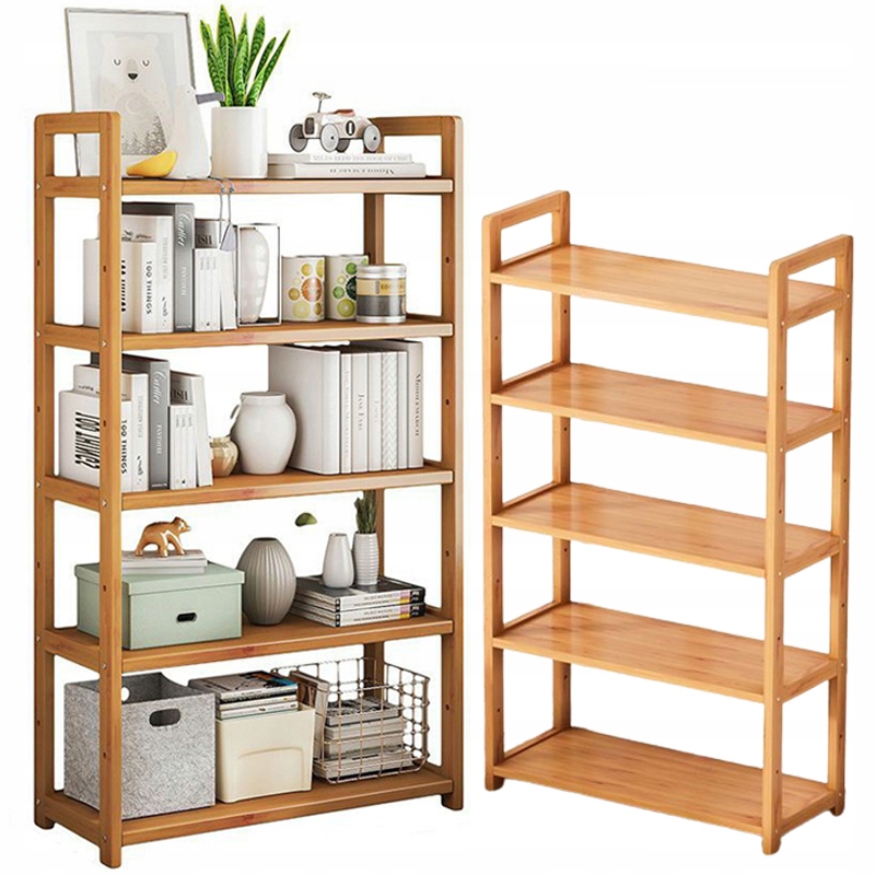 REGAŁ BAMBUSOWY DREWNIANY STOJĄCY PÓŁKA STOJAK SZAFKA 5 PÓŁEK GARDEROBA