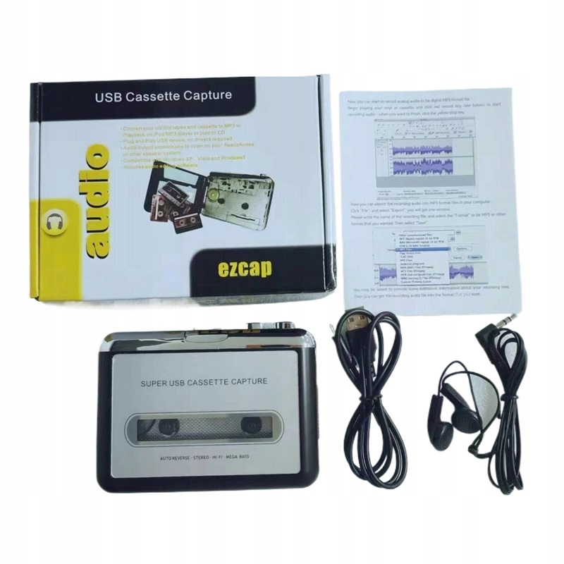 ODTWARZACZ KASETOWY MAGNETOFON WALKMAN KONWERTER USB MP3 VINTAGE SŁUCHAW