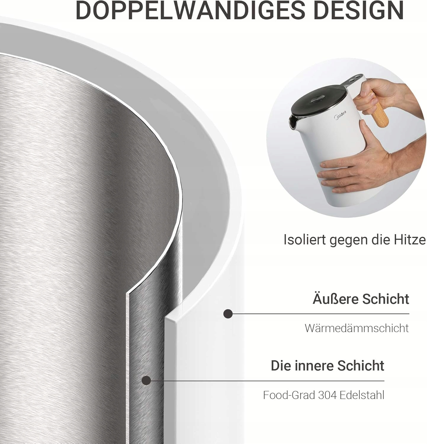 MIDEA Czajnik Elektryczny Stalowy 1.5L 2200W Regulacja Temperatury BPA Free — miniatura 5