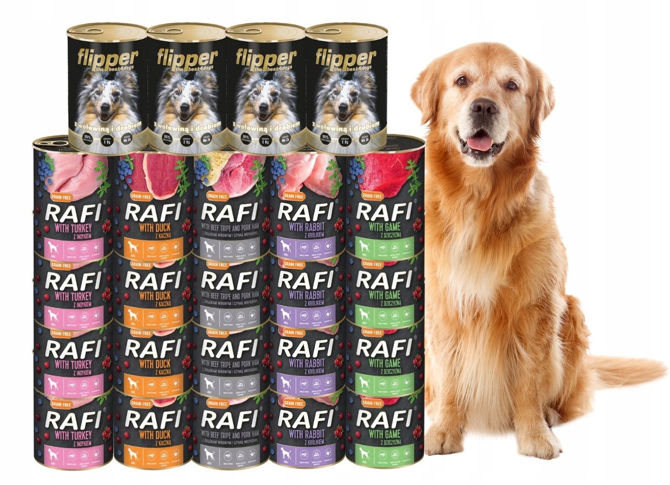 Levně Rafi Flipper vlhké krmivo pro psy mix chutí 24x400g Dolina Noteci