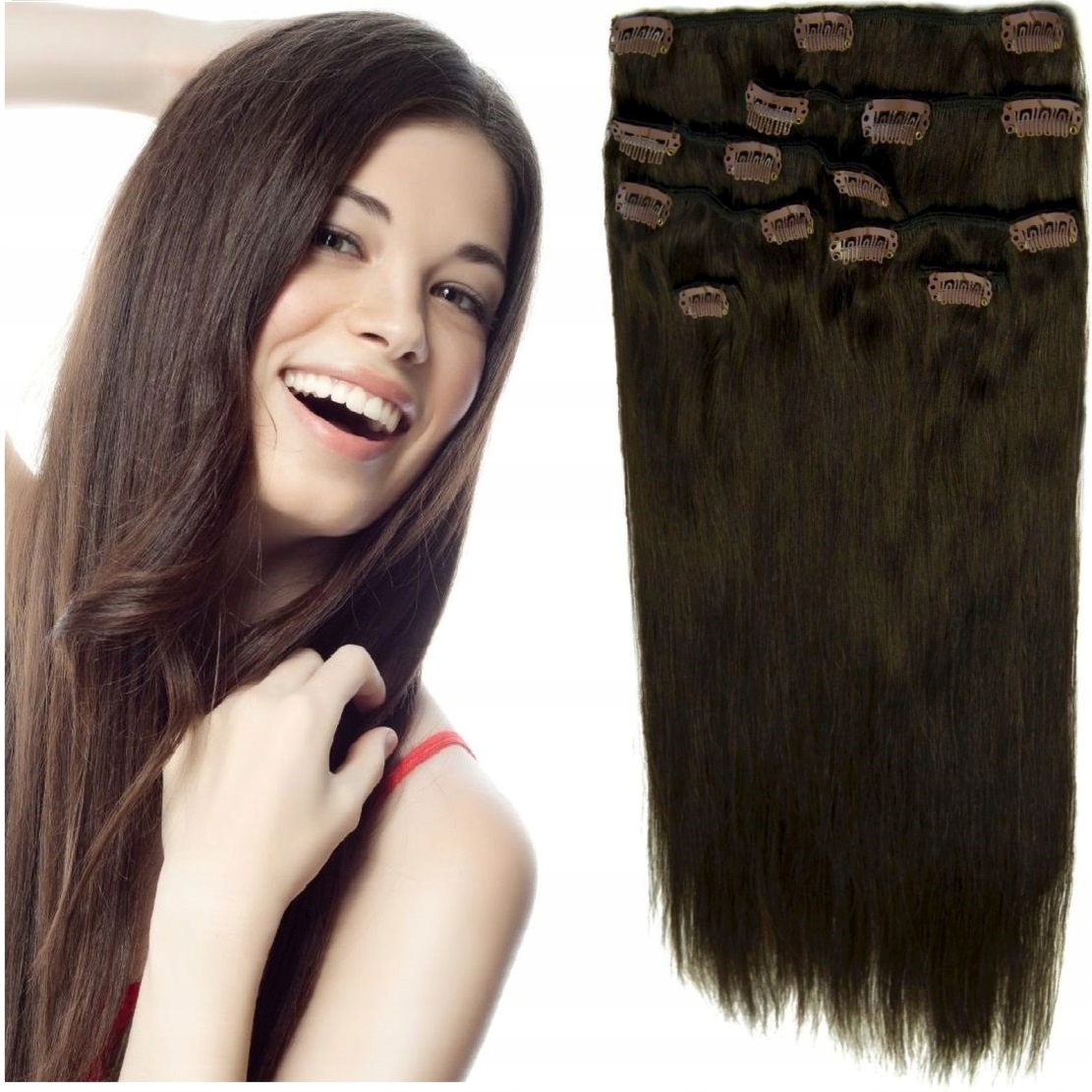 Příčesek Do Vlasů Přírodní Clip-in Sada 7 Pásků tmavě hnědá 2