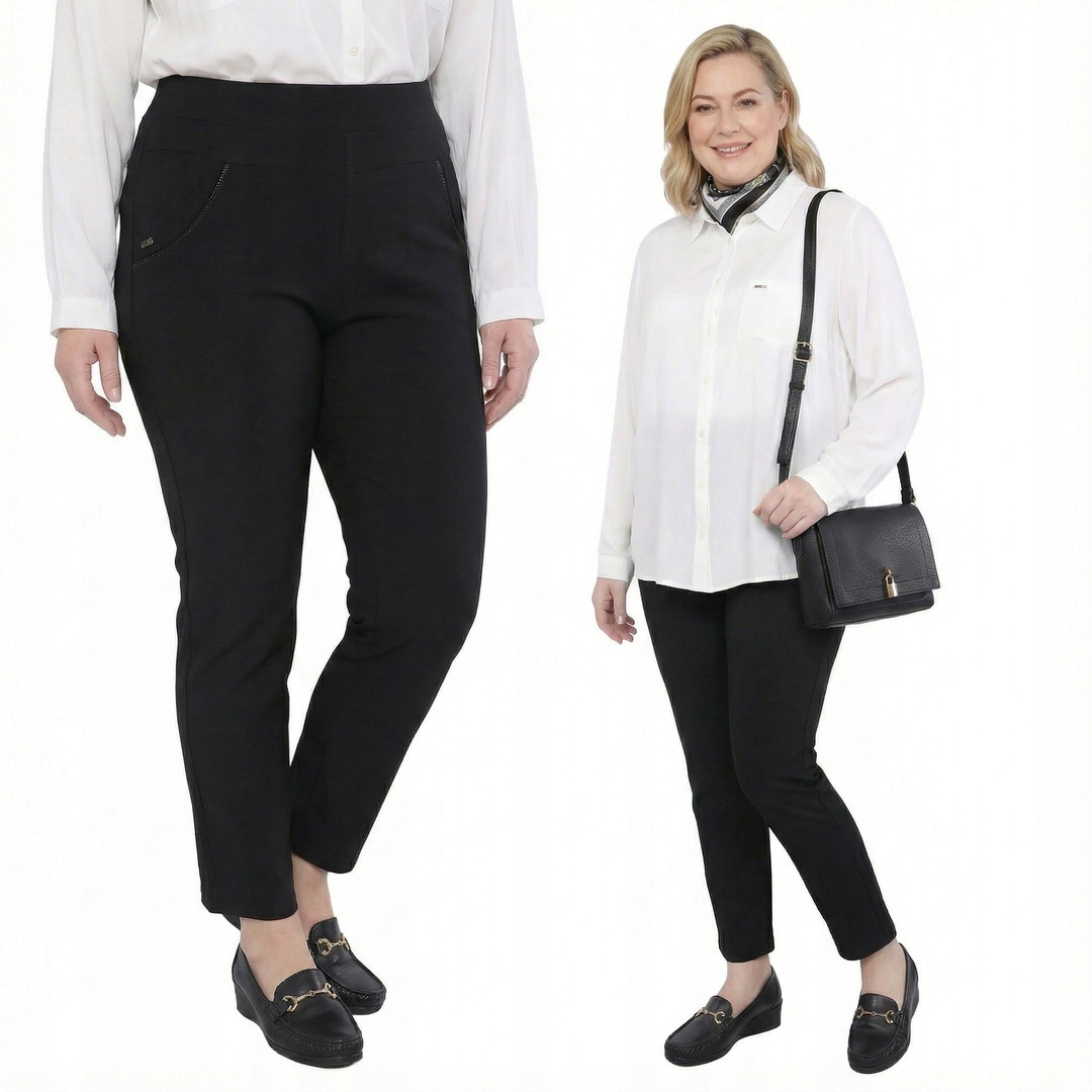 Černé kalhoty s zdobením u kapsy plus size, velikost 50