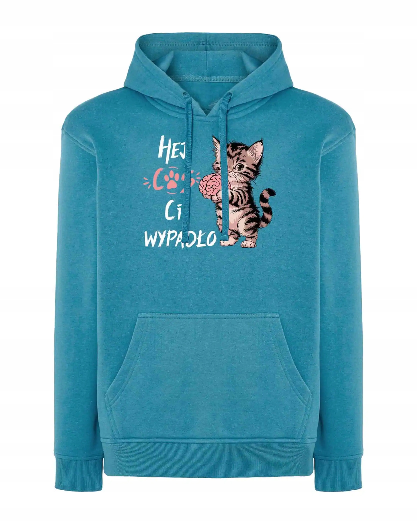 Mikina s kapucí Vtipný text Kočička Brak mozku Modrá XL