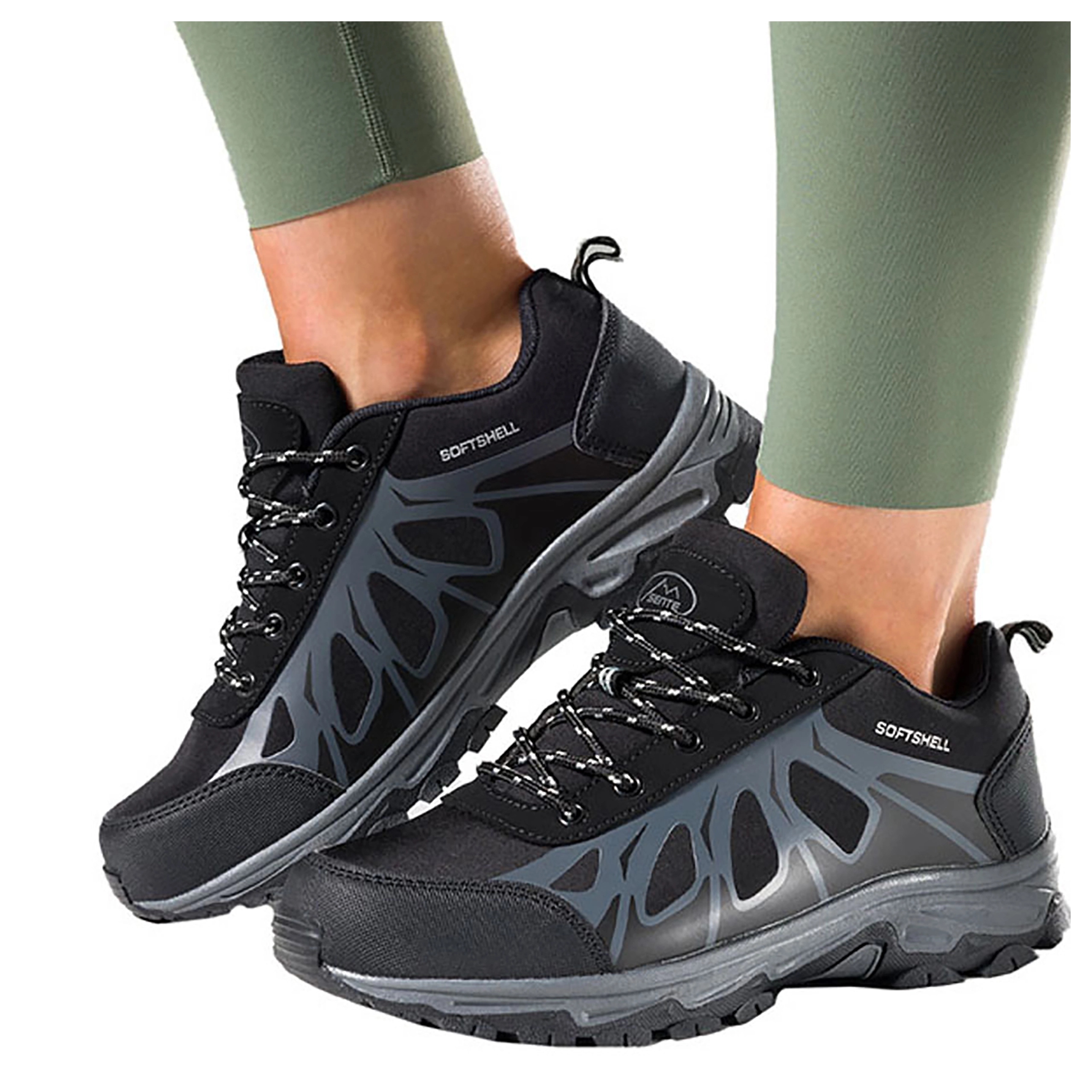 OBUWIE TREKKINGOWE DAMSKIE SOFTSHELL CZARNE SZNUROWANE SZARE DODATKI r 40