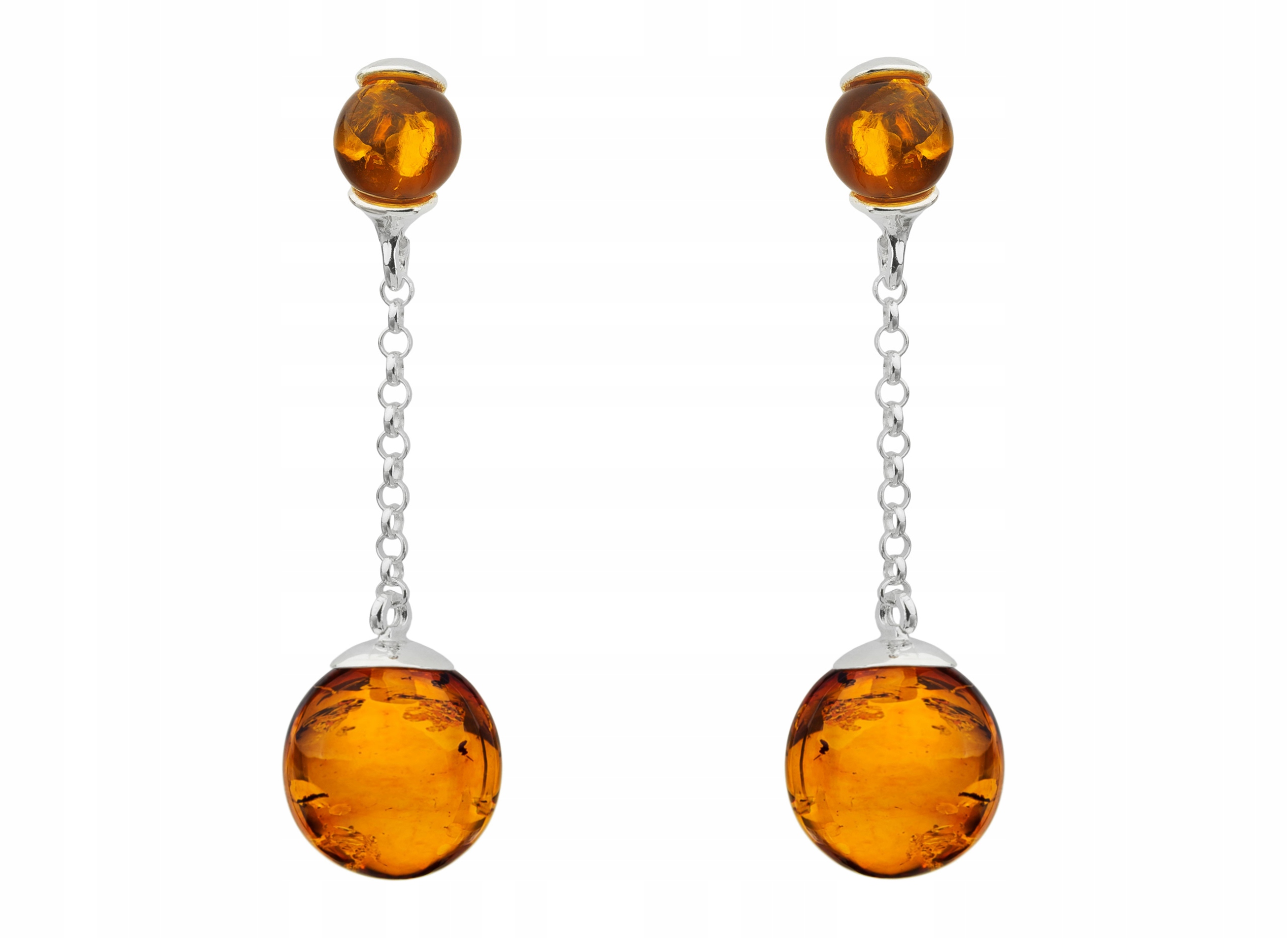 Stříbrné Náušnice Závěsné dlouhé s jantarem Kuličky Šroubky Tužka Stříbro