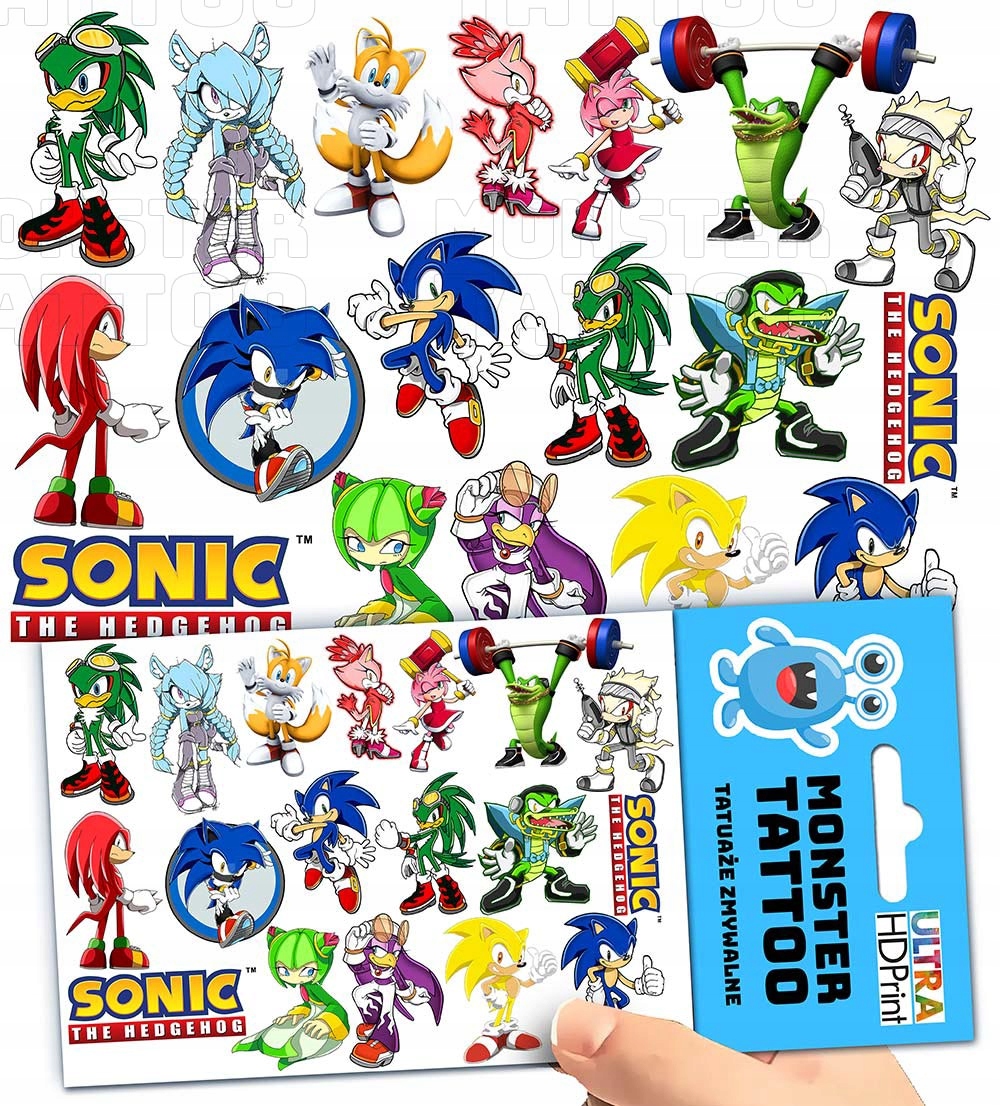 TATUAŻE ZMYWALNE TYMCZASOWE DLA DZIECI DZIECIĘCE SONIC WZORY ORYGINALNE