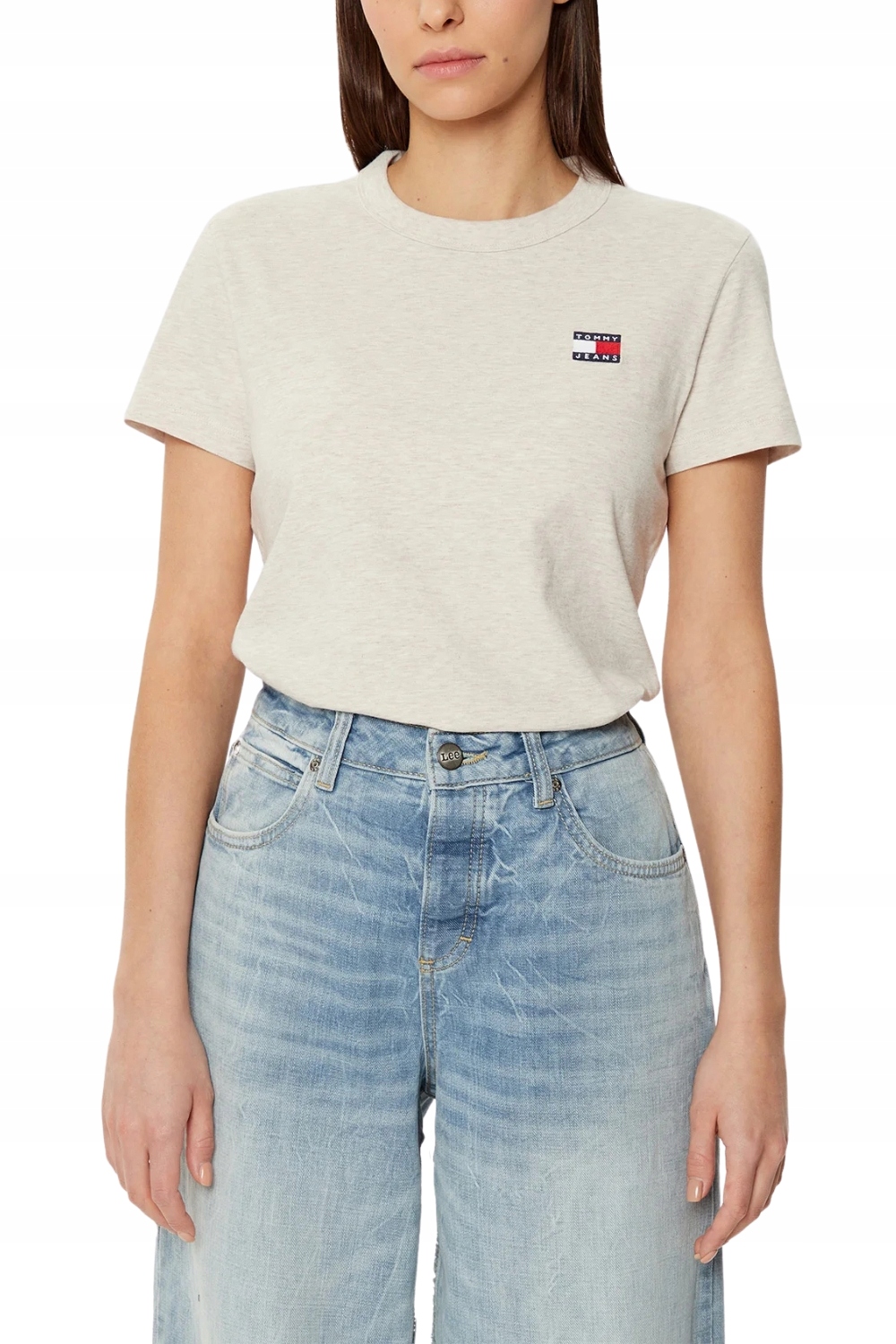 Tommy Jeans Béžové dámské tričko s malým logem