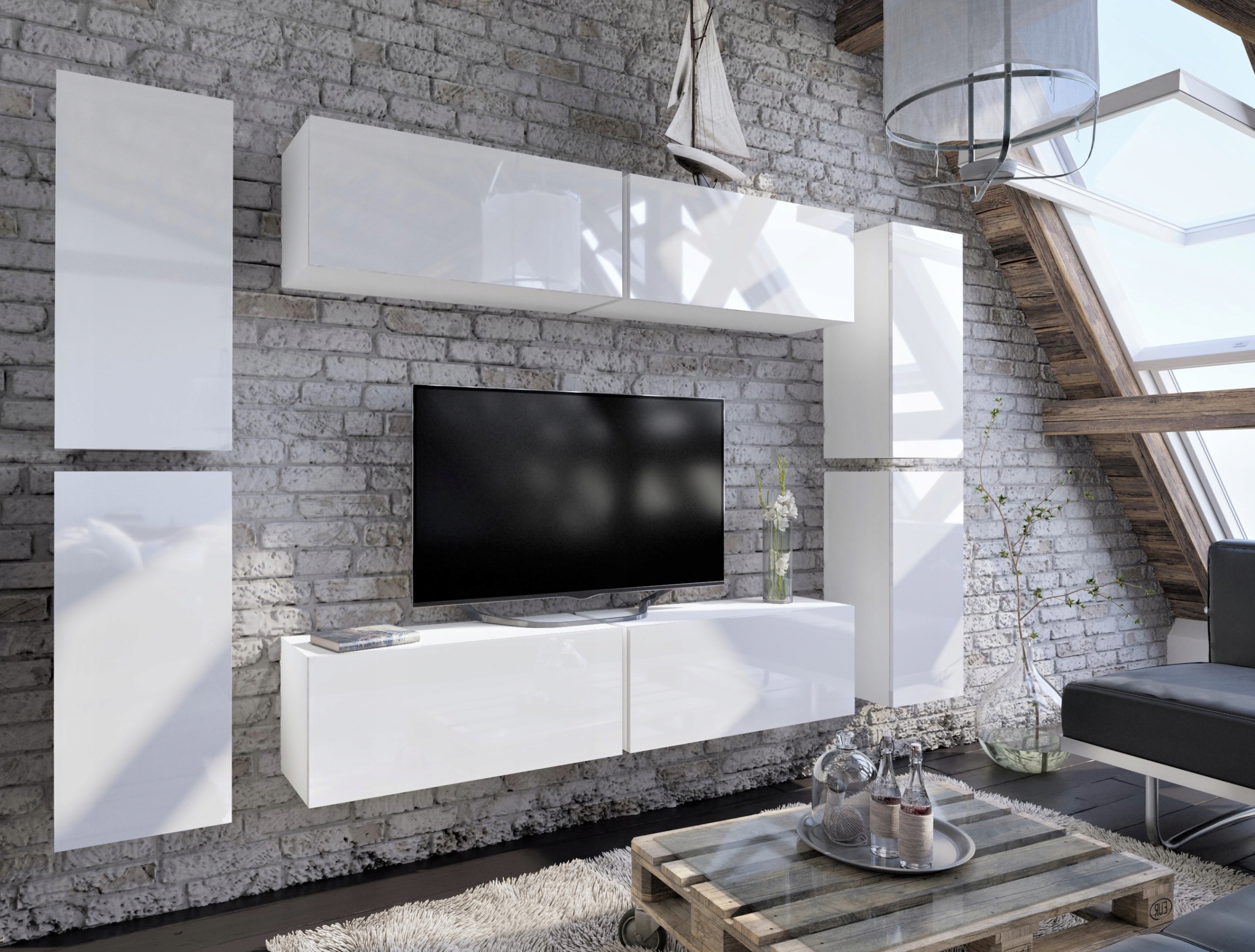 Nábytková Stěna Bílý Lesk Sada nábytku Rtv FMB2