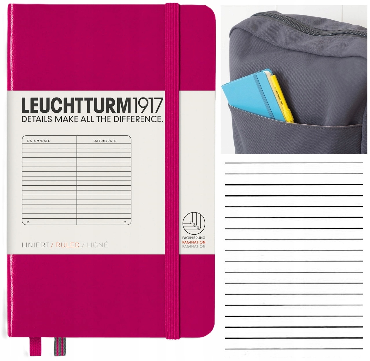 LEUCHTTURM1917 Notatnik Notes A6 Linia twardy brulion w linię Malinowy