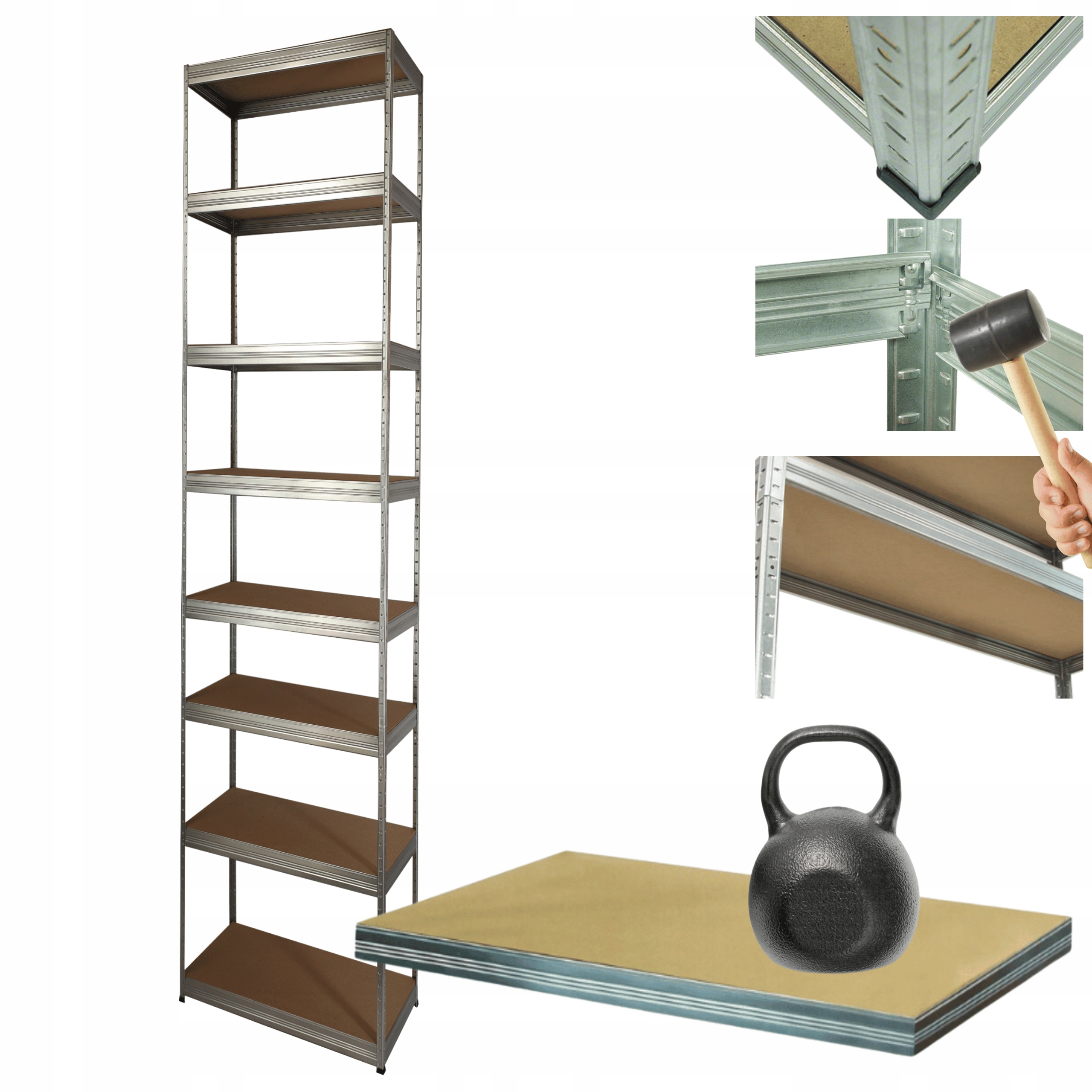 Kovový skladovací regál pozinkovaný Helios 270x35x35 cm 8Px175 kg Vysoký