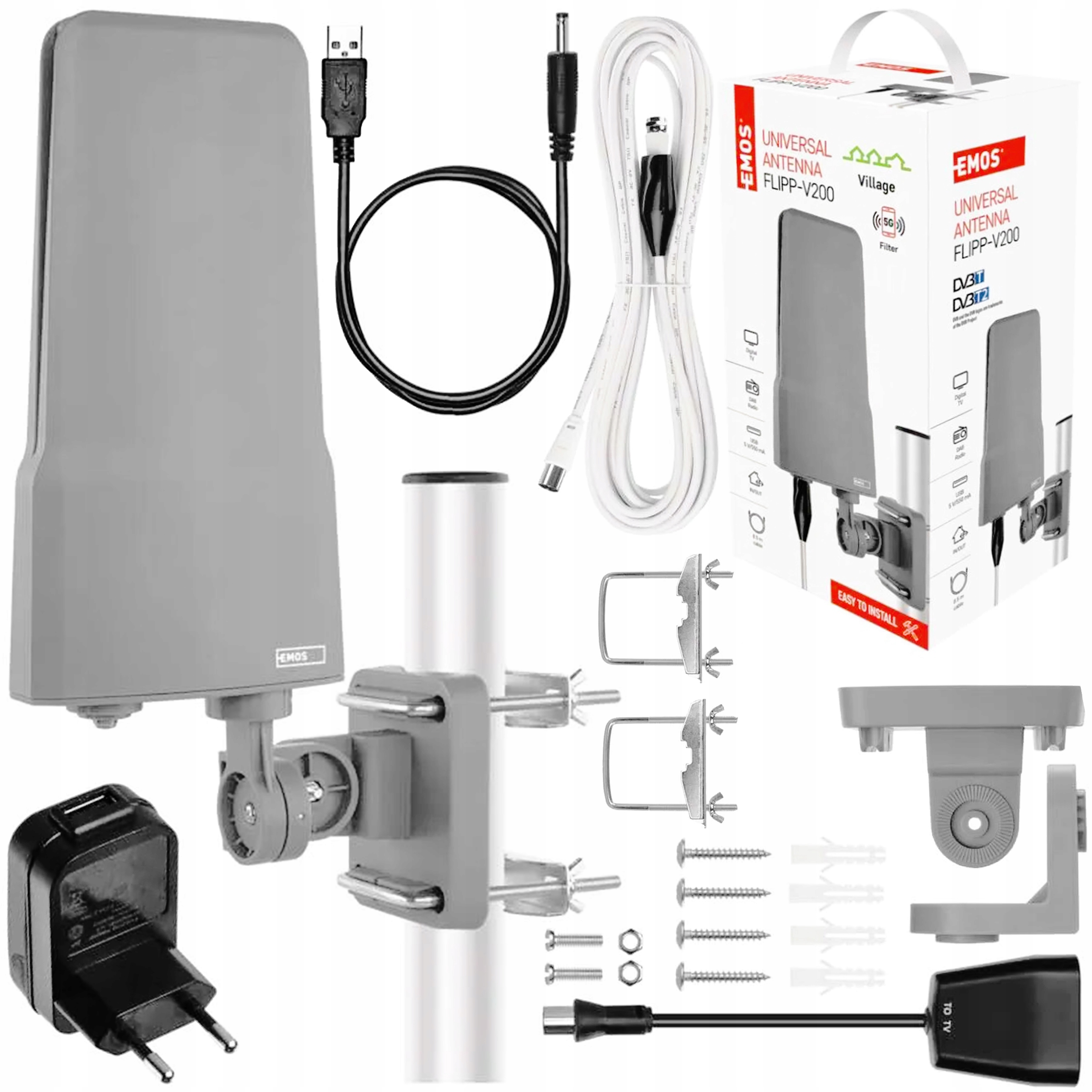 Set Venkovní pozemní televizní anténa DVB-T2 Lte 5G Full Hd 180°