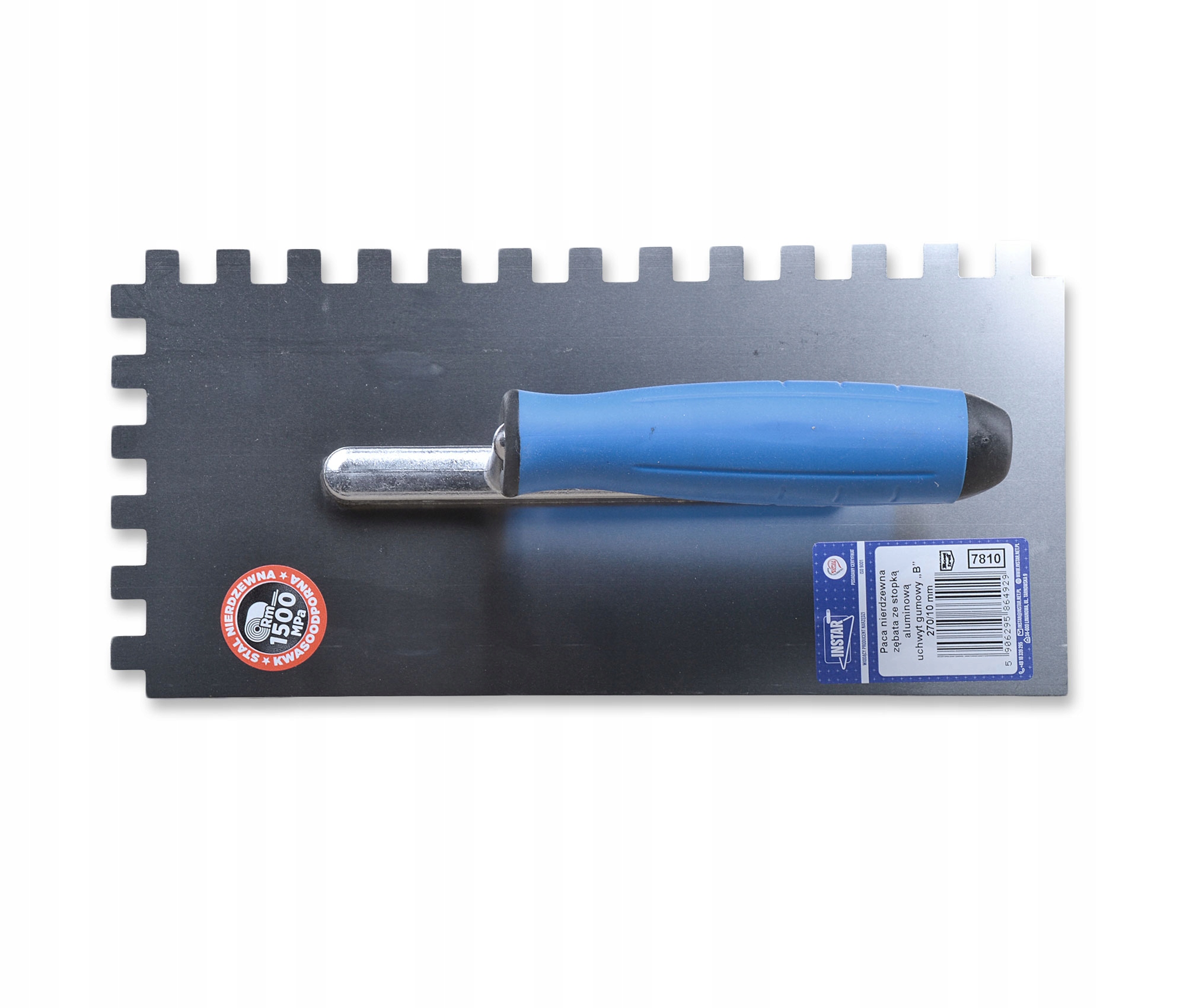 PACA NIERDZEWNA ZĘBATA AL 128x270 MM - ZĄB 10x10 MM UCHWYT GUMOWY PL