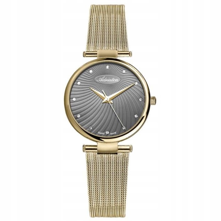 Zlaté dámské hodinky Adriatica s krystaly na náramku A3689.1146Q