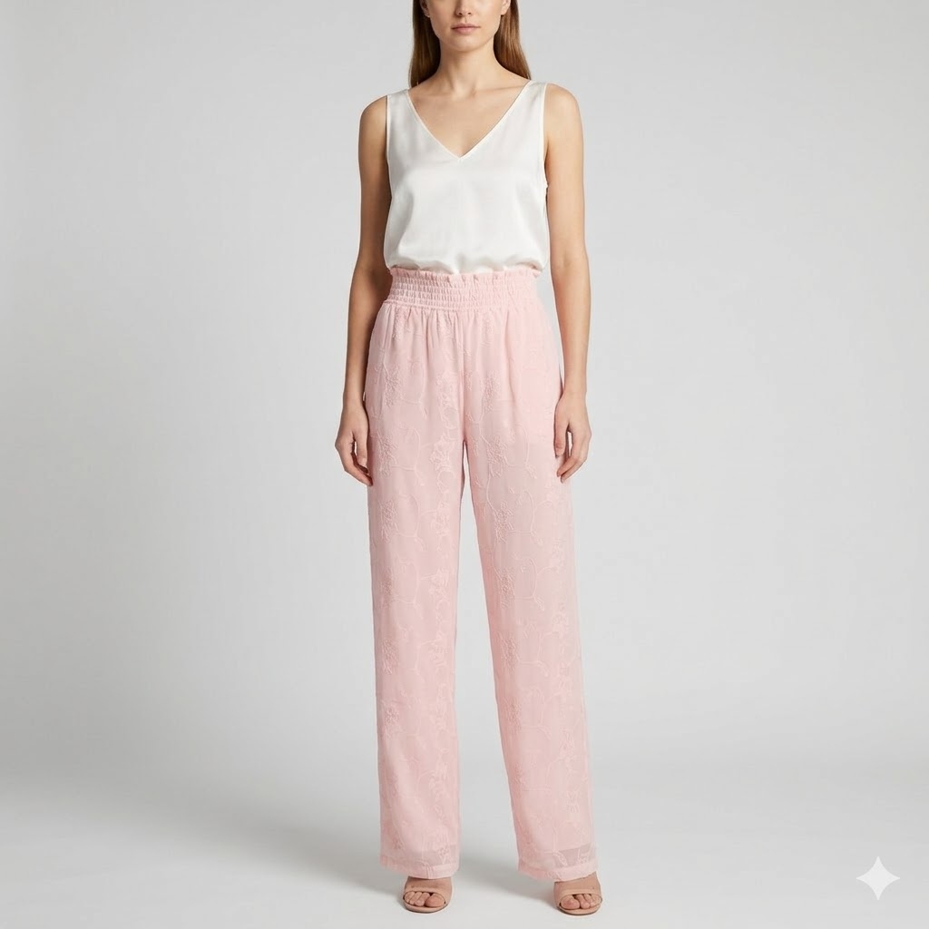 Guess Růžové Palazzo Kalhoty S Hladkým Květinovým Vzorem XL Gga