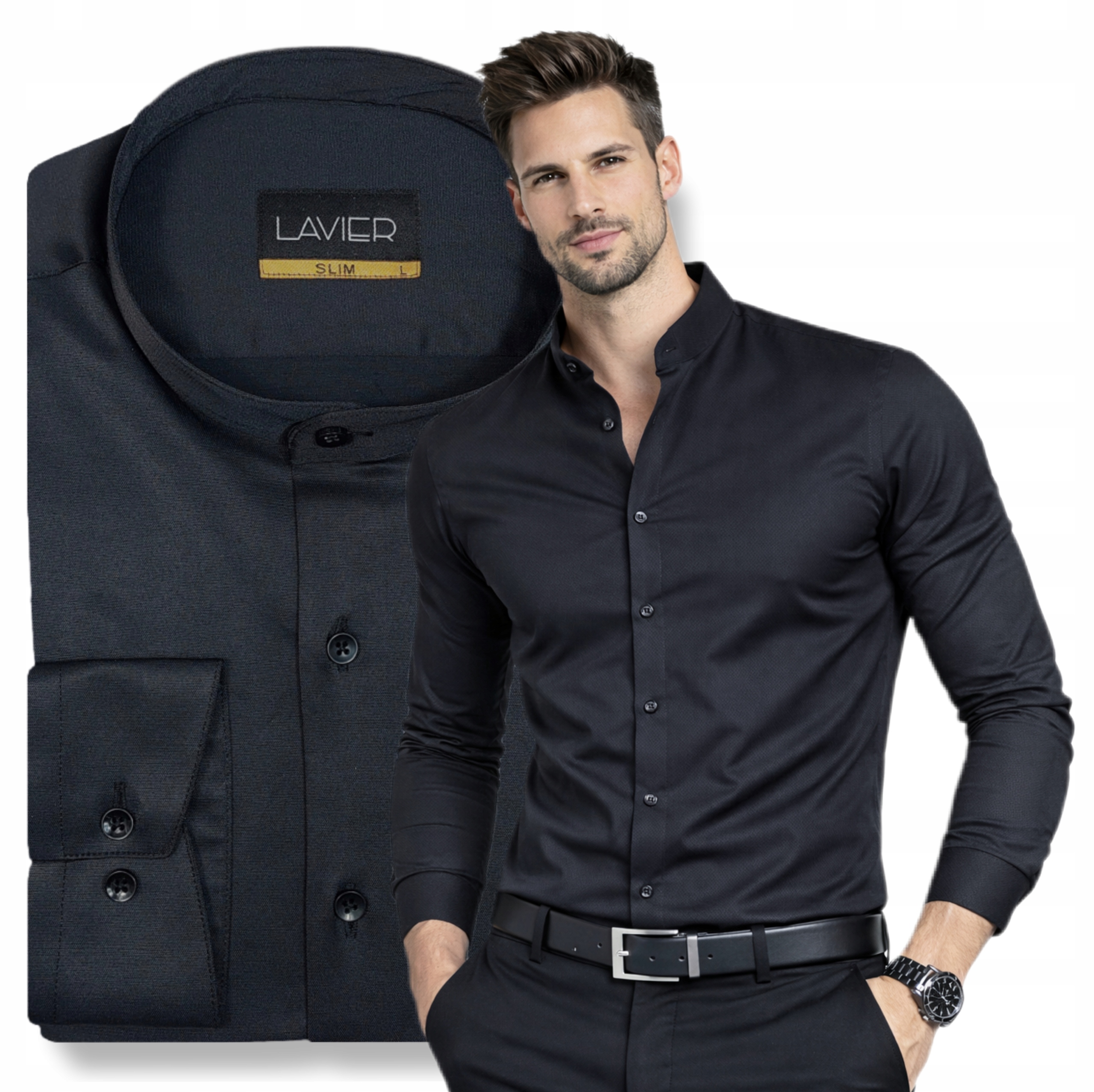 Pánská košile Lavier černá – elegantní, Slim Fit, bavlněná vel.