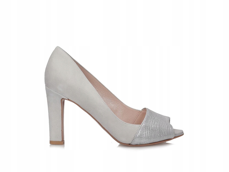 Šedé lodičky na sloupku 9 cm Semišová kůže Peep Toe Toscanio 604677 39
