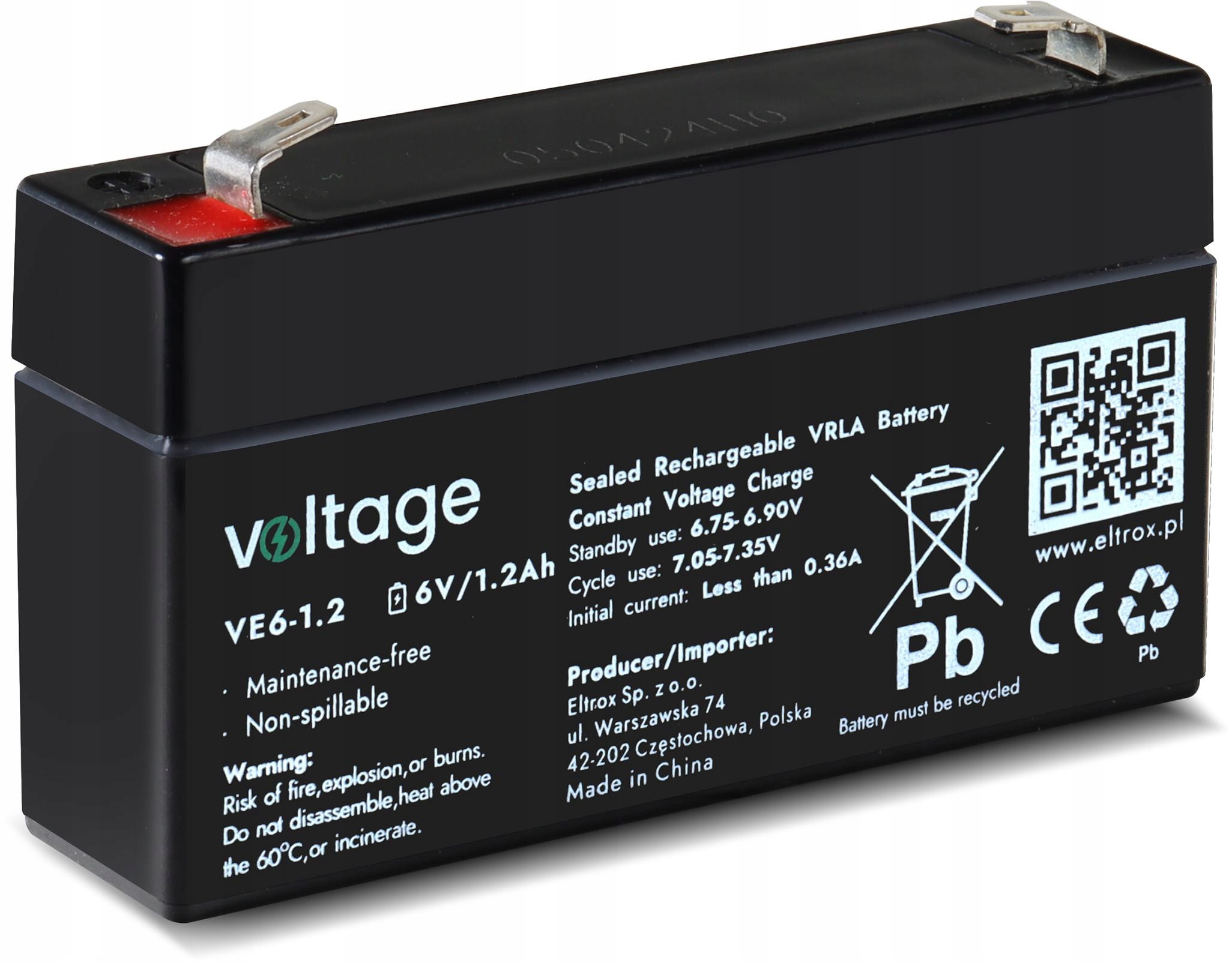 Akumulator Agm Voltage 6V 1,2Ah VE6-1.2 (Żywotność 6-9 lat)